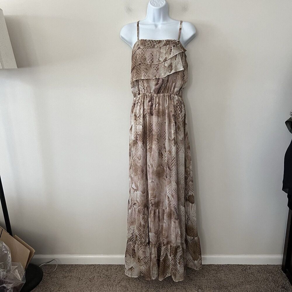Express Maxi Dress Womens Medium Flowy Tiered Animal Print Mesh Chiffon Boho - Picture 6 of 14